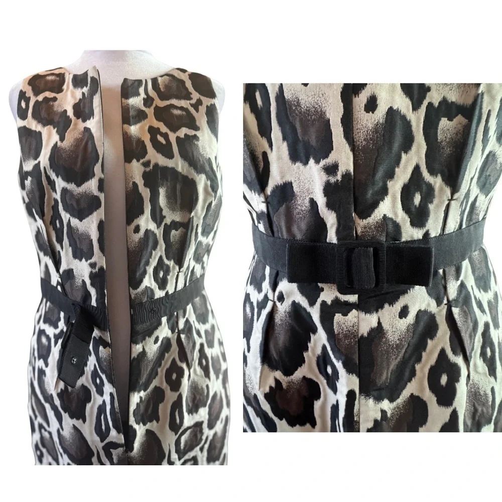 PAULE KA 40 6 Animal Print Belted Lined Dress Designer Leopard Grosgrain Medium - Picture 3 of 12